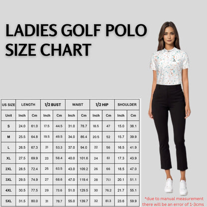 Aqua-orange paint splatter golf polo shirt for women