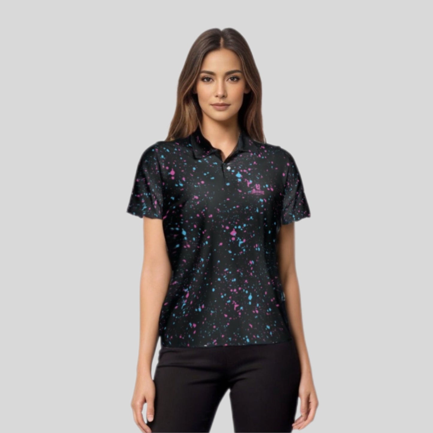 cyan-flamingo golf shirt polo for women