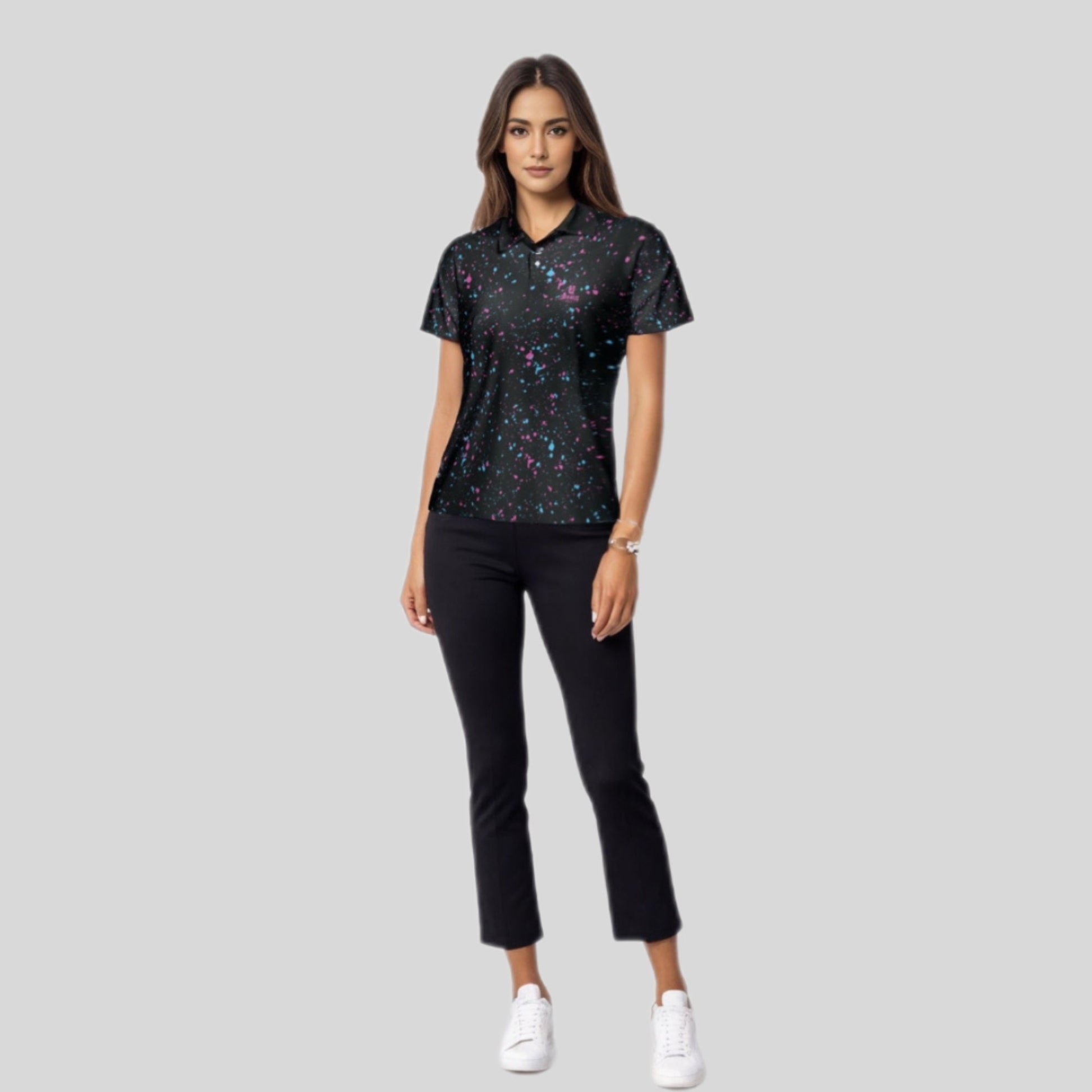 cyan-flamingo golf shirt polo for women