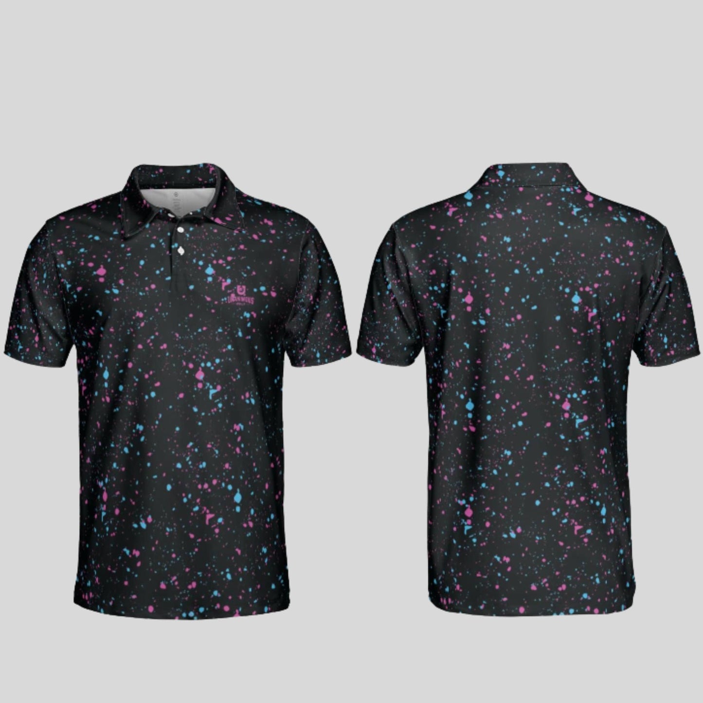 cyan-flamingo paint splatter golf polo shirt for men