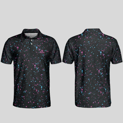 cyan-flamingo paint splatter golf polo shirt for men