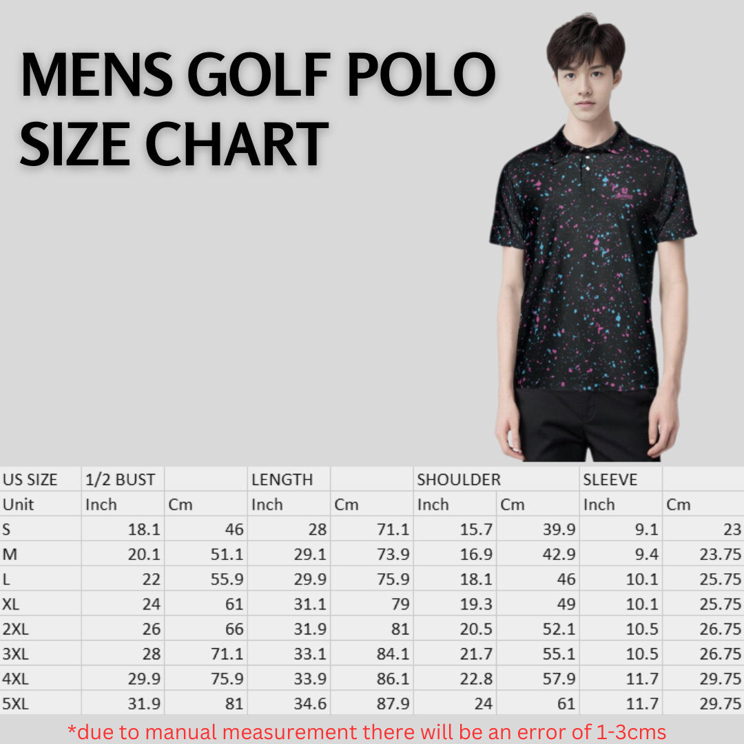 cyan-flamingo paint splatter golf polo shirt for men