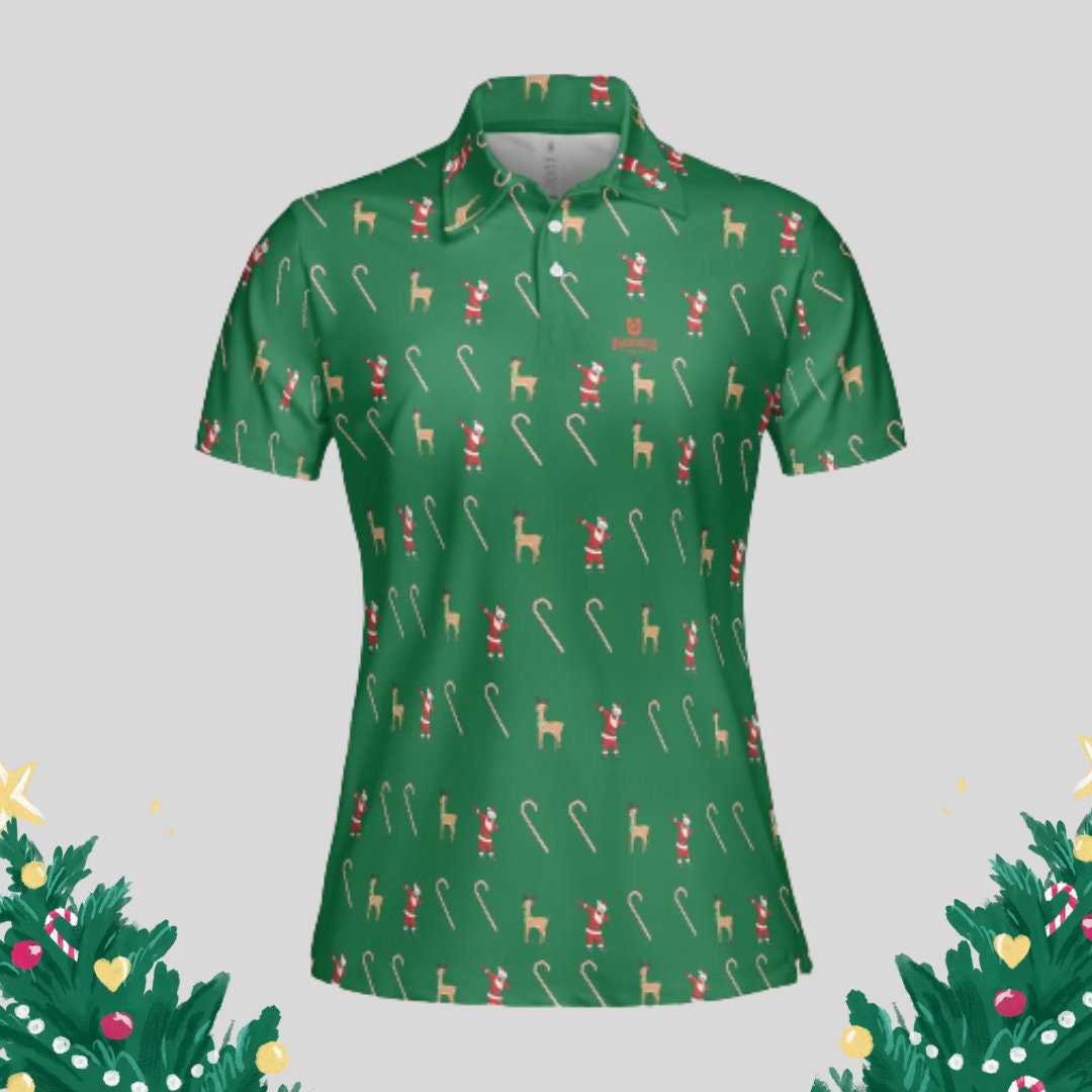 Dabbing Santa Christmas Golf Polo Shirt for Women