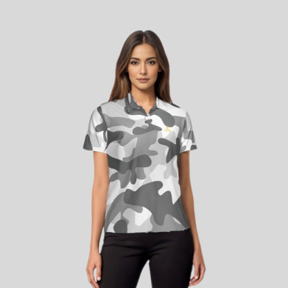 Grey Camo Golf Polo Shirt For Ladies