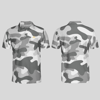 Grey Camo Golf Polo Shirt For Men