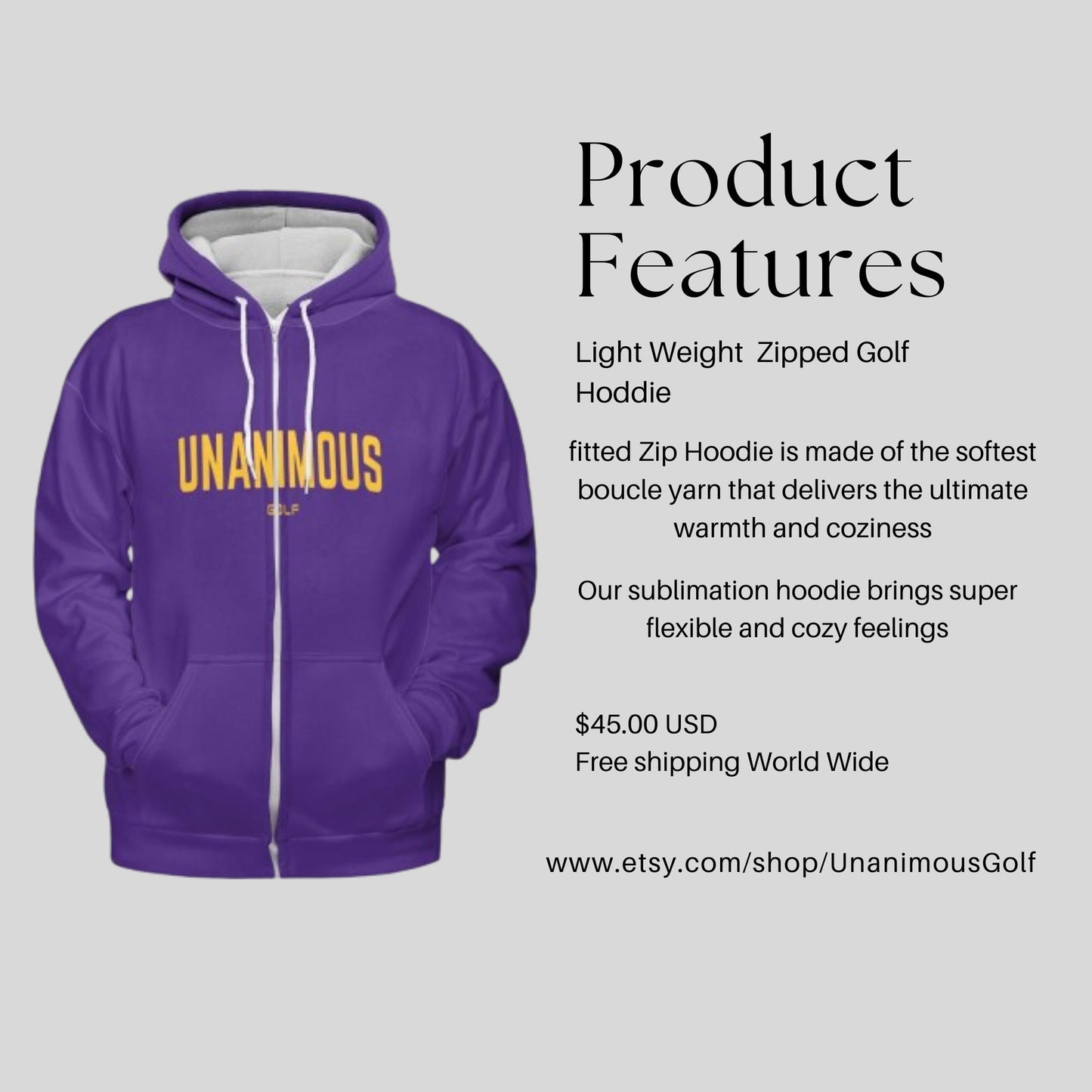 Light Weight full Zipped Golf Hoodie for Men And Ladies