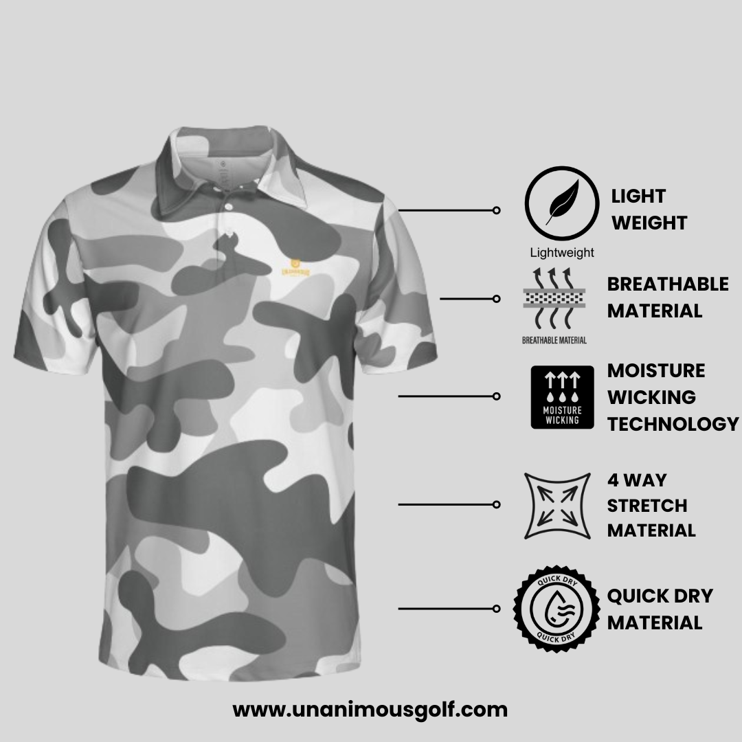 Grey Camo Golf Polo Shirt For Men