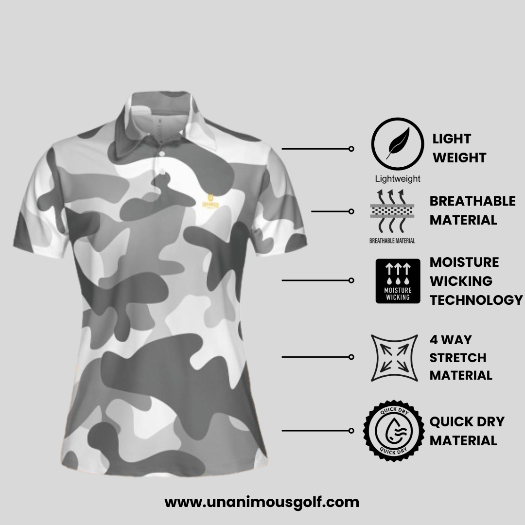 Grey Camo Golf Polo Shirt For Ladies