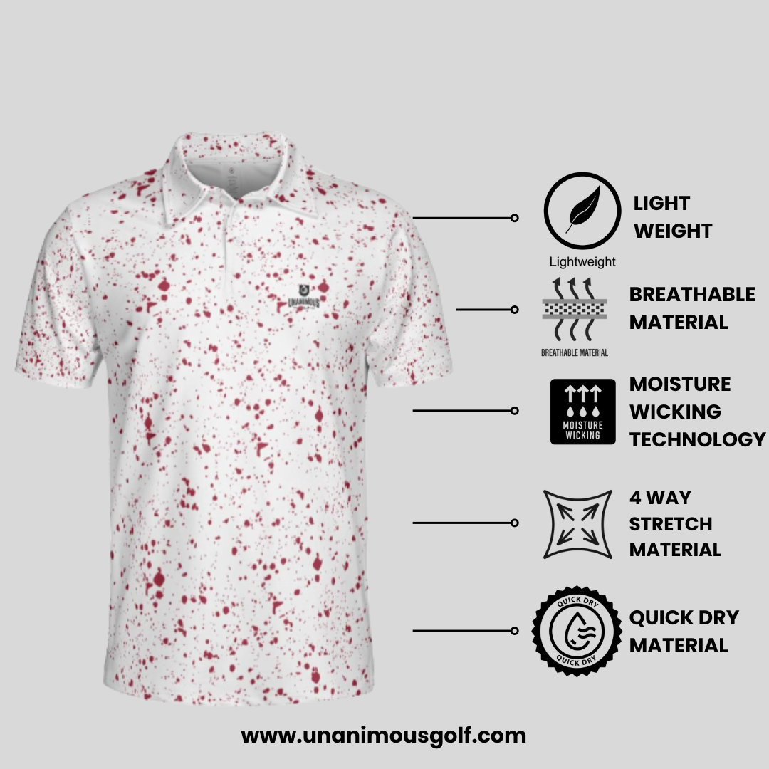 crimson paint splatter golf polo for men