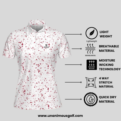 Crimson Paint Splatter golf polo shirt for women