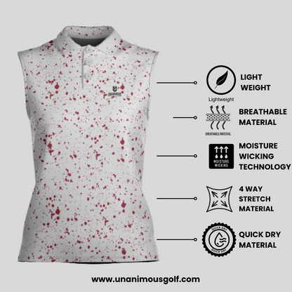 Crimson Paint Splatter Sleeveless golf polo shirt for women