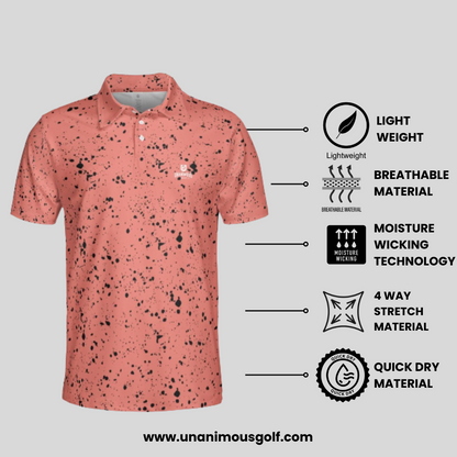 Salmon/black Paint splatter golf polo shirt for men