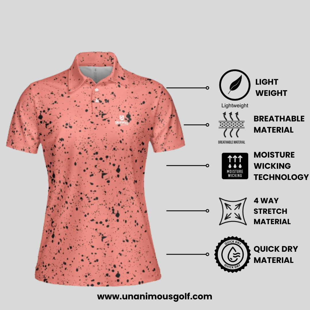 Salmon/Black Paint Splatter golf polo shirt for women