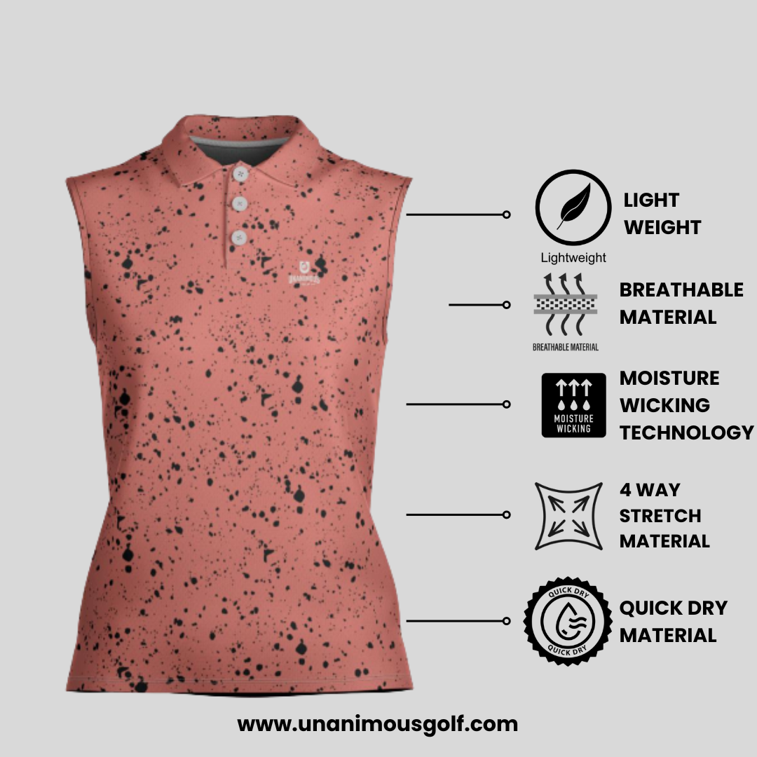 Salmon/Black Paint Splatter Sleeveless golf polo for Women