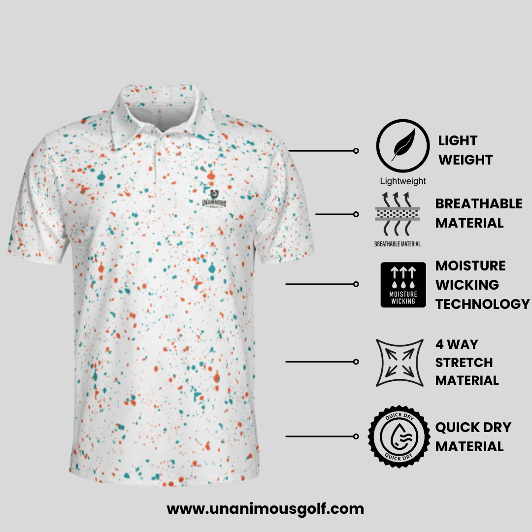 Aqua-orange paint splatter golf polo shirt for men