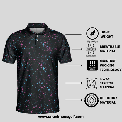 cyan-flamingo paint splatter golf polo shirt for men