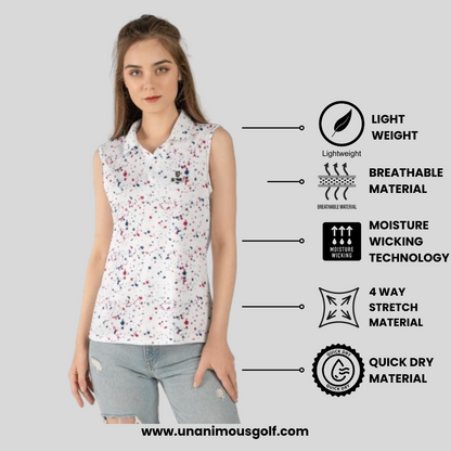 Old Glory Paint Splatter Sleeveless Golf Polo Shirt For Women