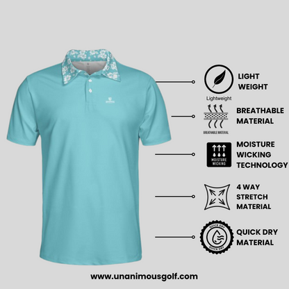 Hibiscus-Turquoise Golf Polo For Men